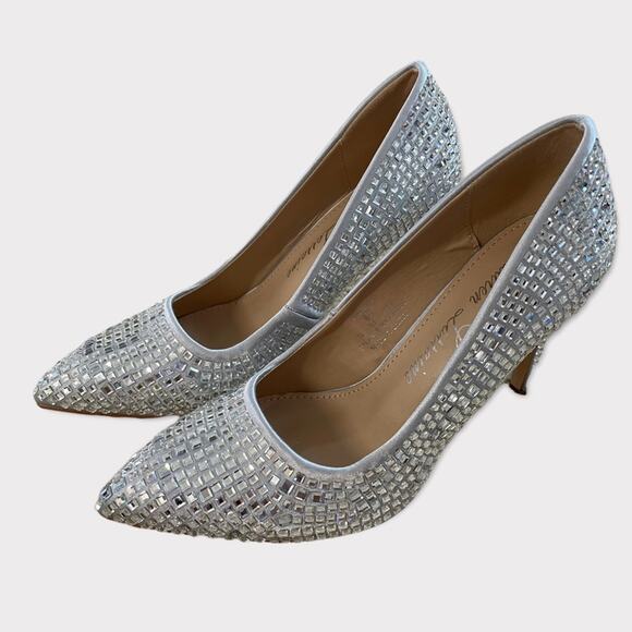 Lauren Lorrain Silver Glass/Rhinestones Dazzle Embellished Pump Heels Size 6.5 - Picture 3 of 14